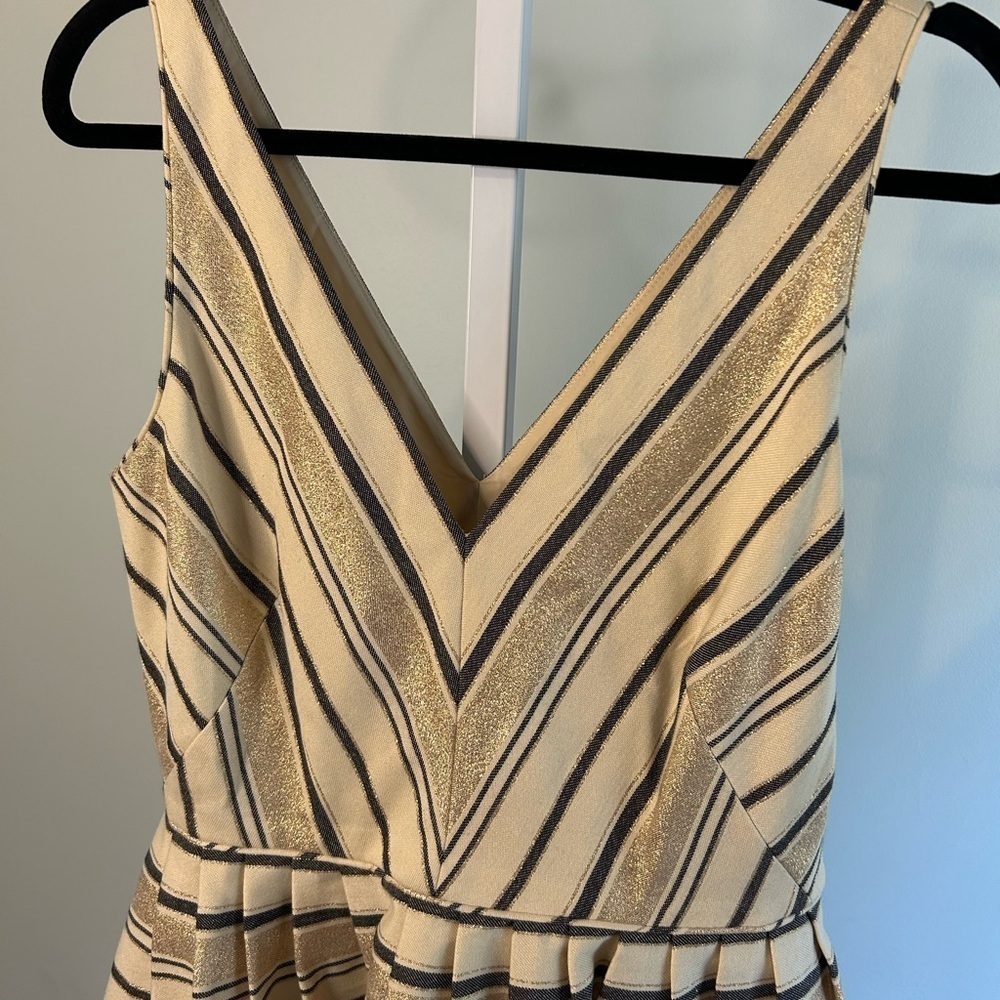 J. Crew Gold Metallic Stripe Flare Dress - Picture 3 of 6
